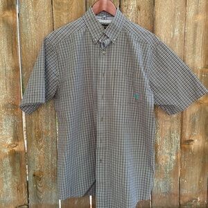 ARIAT Pro‎ Series Men's Brown White Plaid Button Down Short Sleeve Shirt Medium
